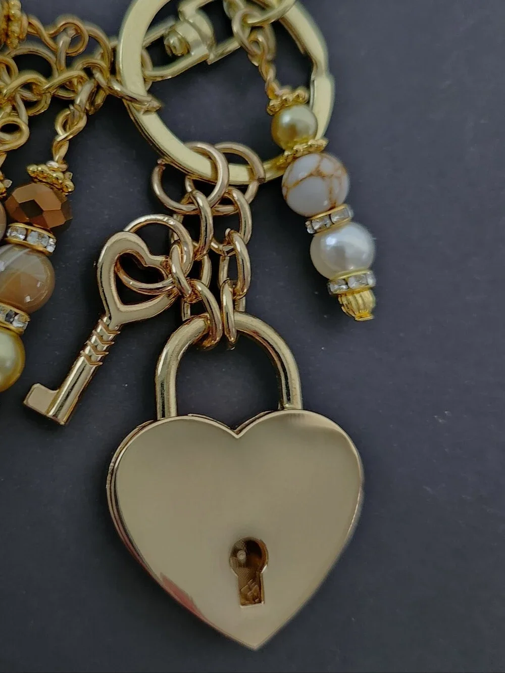 Heart Lock Purse Charm or Keychain Agate Jasper Tigers Eye Handcrafted